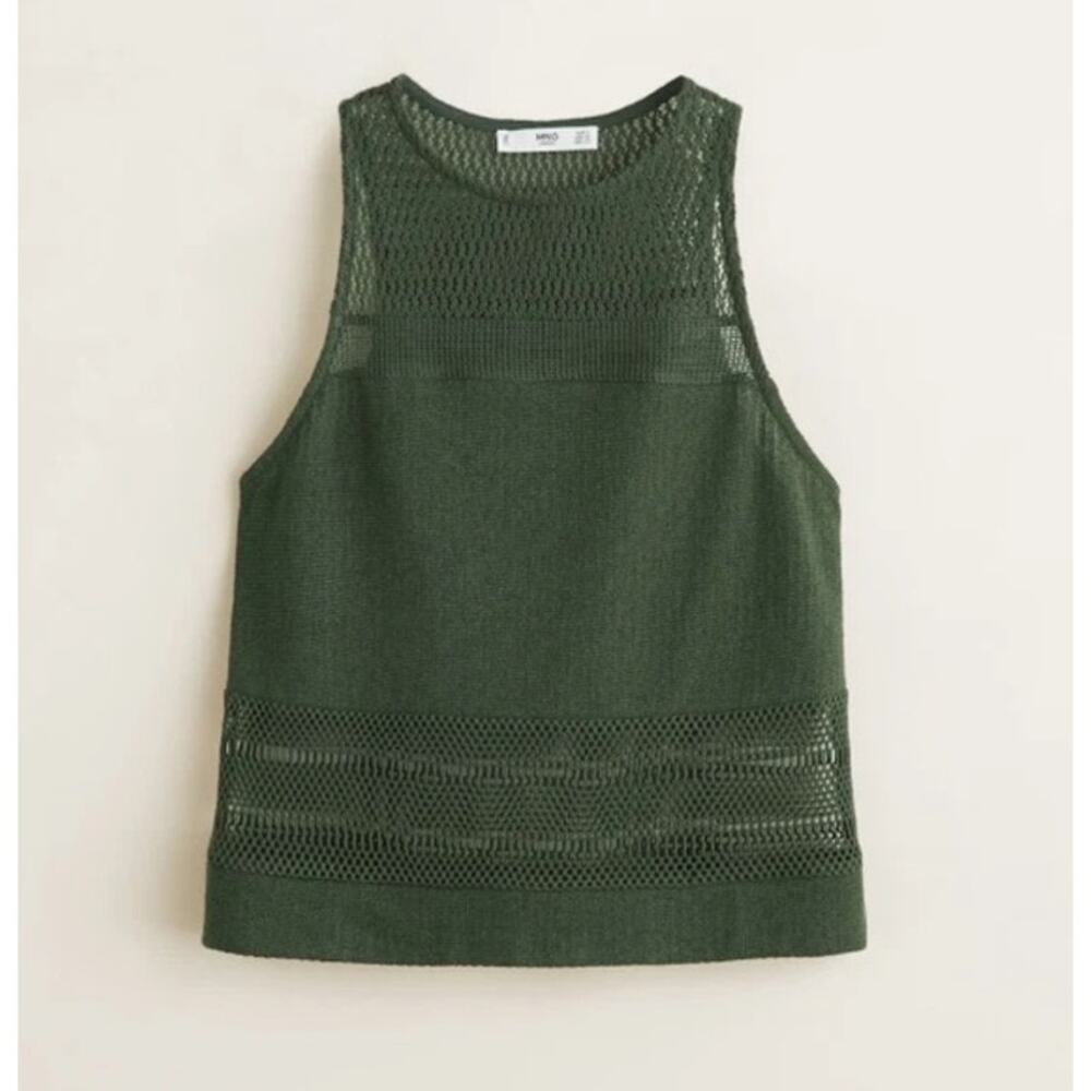 MNG Casual Crochet Top Green Cropped Tank Women's Small